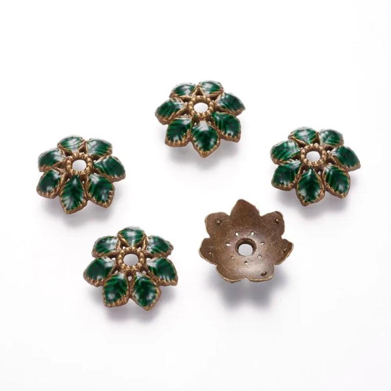 Enamel Flower Bead Caps Antique Bronze Spacer for DIY Jewelry Making