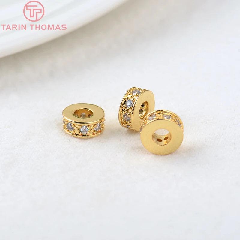 10PCS 7x3MM Hole 3MM Round Spacer Beads Brass Zircon High Jewelry Findings