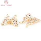 4PCS 16x15.5MM 24K Brass Zircon Butterfly Charms Pendants