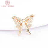 4PCS 16x15.5MM 24K Brass Zircon Butterfly Charms Pendants