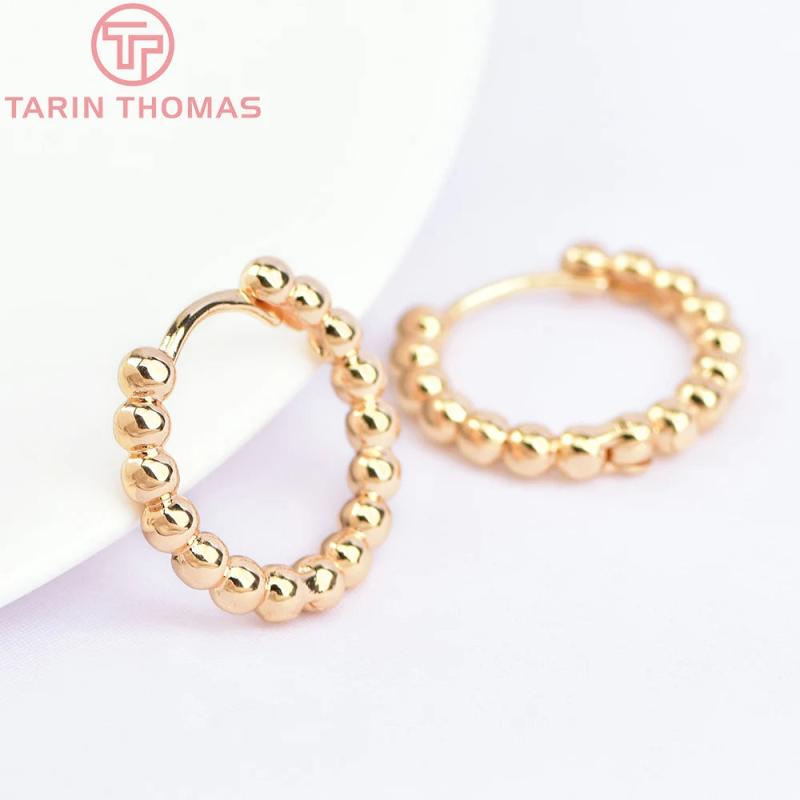 6PCS 19.5x18MM 24k Brass Round Ball Earrings Hoop