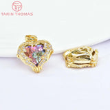 4PCS 16x17MM 24K Brass Zircon Heart Charms Pendants DIY Jewelry Making