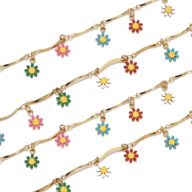 Stainless Steel Daisy Flower Charm Anklet Chain Water Resistant