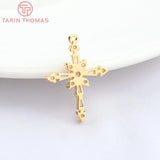 4PCS 17x23MM 24K Brass Zircon Cross Pendants DIY Jewelry Findings