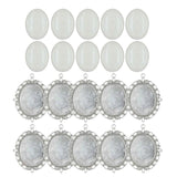 10 Set Alloy Pendant Trays Oval Bezel Trays with Glass Cabochons