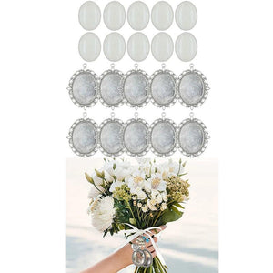 10 Set Alloy Pendant Trays Oval Bezel Trays with Glass Cabochons