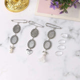 10 Set Alloy Pendant Trays Oval Bezel Trays with Glass Cabochons