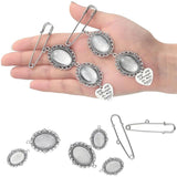 10 Set Alloy Pendant Trays Oval Bezel Trays with Glass Cabochons