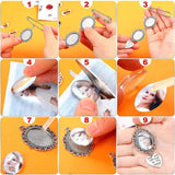 10 Set Alloy Pendant Trays Oval Bezel Trays with Glass Cabochons