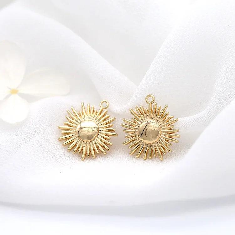 6PCS 15mm 12mm 14K Sun Round Charm Pendants DIY Jewelry Findings
