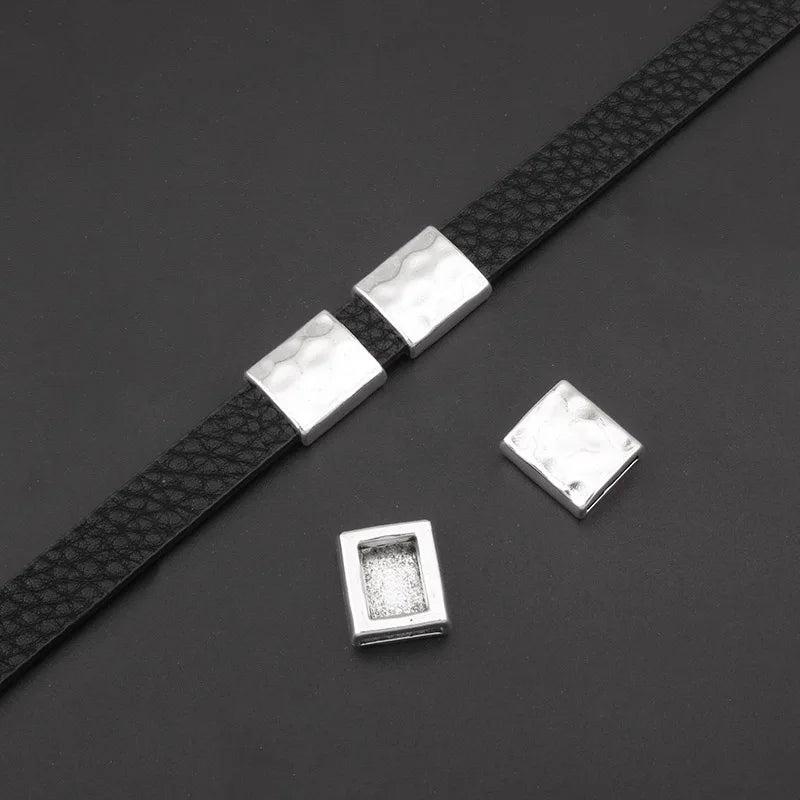 10pcs Hammered Slider Beads For 10*2mm Flat Leather Bracelet