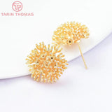 6PCS 18x16MM 24K Plated Brass Dandelion Stud Earrings