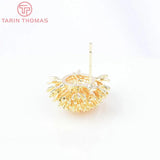 6PCS 18x16MM 24K Plated Brass Dandelion Stud Earrings
