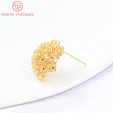6PCS 18x16MM 24K Plated Brass Dandelion Stud Earrings