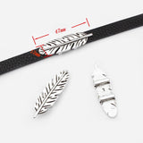 5pcs Antique Brown/Silver Feather Holder Slider Charm for Flat Leather Cord