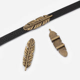 5pcs Antique Brown/Silver Feather Holder Slider Charm for Flat Leather Cord