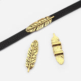 5pcs Antique Brown/Silver Feather Holder Slider Charm for Flat Leather Cord
