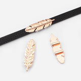 5pcs Antique Brown/Silver Feather Holder Slider Charm for Flat Leather Cord