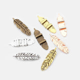 5pcs Antique Brown/Silver Feather Holder Slider Charm for Flat Leather Cord