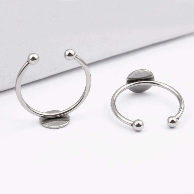 5Pcs Stainless Steel Adjustable Ring Base Blanks 8mm Circle Pad Bezels