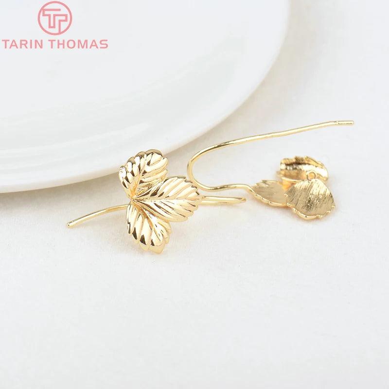 6PCS 19.4x27MM 24K Brass Leaf Leaves Earring Hooks