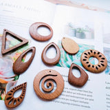 Natural Wood Geometric Texture Brown Drop Circular Triangle Earrings Pendants