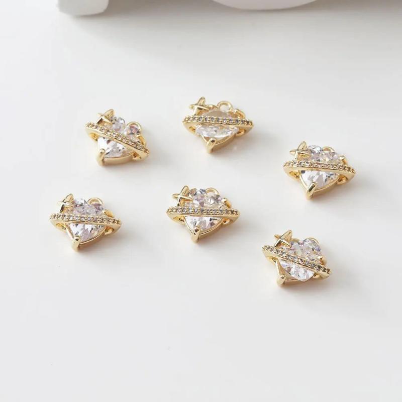 2PCS Star Heart Zircon Pendant Charms 14k Plated 11*13mm