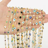 1m Stainless Steel Evil Eye Daisy Chains Crystal Beads Necklace Bracelets DIY