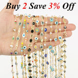1m Stainless Steel Evil Eye Daisy Chains Crystal Beads Necklace Bracelets DIY