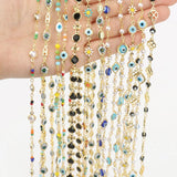 1m Stainless Steel Evil Eye Daisy Chains Crystal Beads Necklace Bracelets DIY