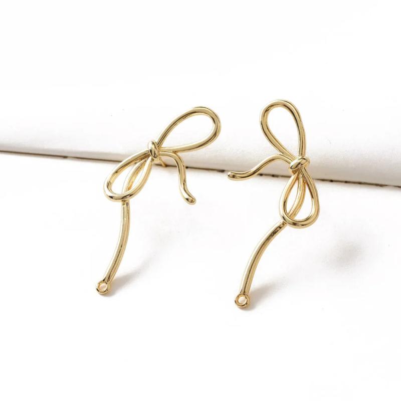 2PCS Bow Ear Studs Silver Needle 14k Plated DIY Earrings