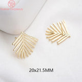 4PCS 20x21.5MM 24K Brass Leaf Stud Earrings DIY Jewelry Findings