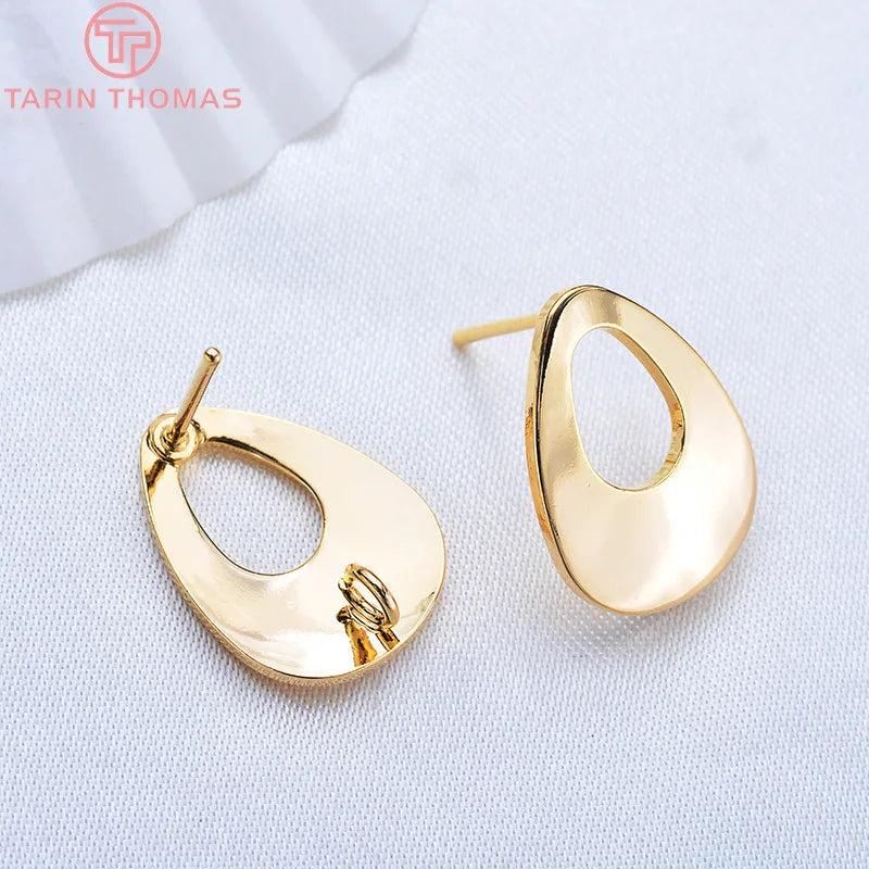 10PCS 12x17MM 24K Plated Brass Hollow Drop Stud Earrings