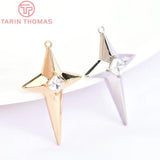 4PCS 17.5x30MM 24K Brass Zircon Star Charms Pendants DIY Jewelry Findings