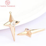 4PCS 17.5x30MM 24K Brass Zircon Star Charms Pendants DIY Jewelry Findings