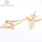 4PCS 17.5x30MM 24K Brass Zircon Star Charms Pendants DIY Jewelry Findings