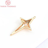 4PCS 17.5x30MM 24K Brass Zircon Star Charms Pendants DIY Jewelry Findings