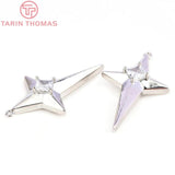 4PCS 17.5x30MM 24K Brass Zircon Star Charms Pendants DIY Jewelry Findings