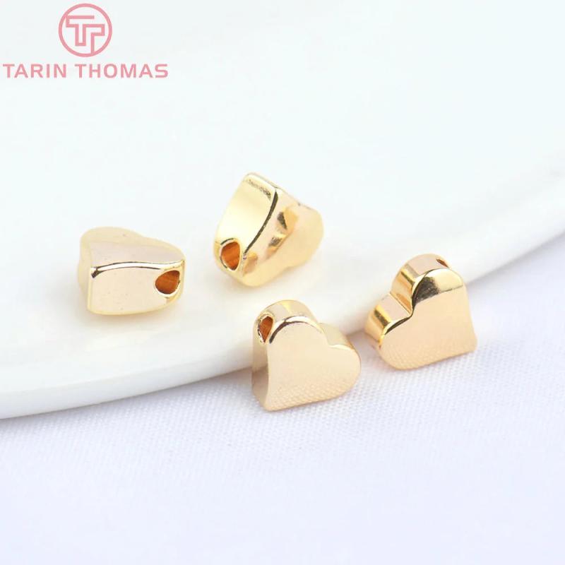 20PCS 5x6MM 24K Plated Brass Heart Beads DIY Jewelry Accessories