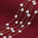2M Stainless Steel 6mm Heart Pearl Eyeglasses Women Necklace Chain Jewelry