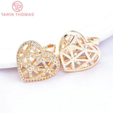 2PCS 20.5x18MM 24K Brass Heart Charms with Zircon for DIY Jewelry