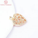 2PCS 20.5x18MM 24K Brass Heart Charms with Zircon for DIY Jewelry