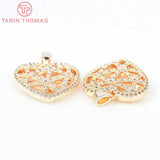 2PCS 20.5x18MM 24K Brass Heart Charms with Zircon for DIY Jewelry