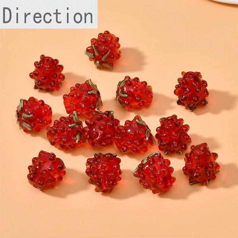 Glazed Strawberry Raspberry Straight Hole Beads DIY Jewelry Making