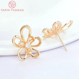 4PCS Brass Zircon Flower Stud Earrings DIY Jewelry Findings