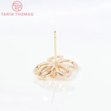 4PCS Brass Zircon Flower Stud Earrings DIY Jewelry Findings