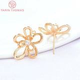 4PCS Brass Zircon Flower Stud Earrings DIY Jewelry Findings