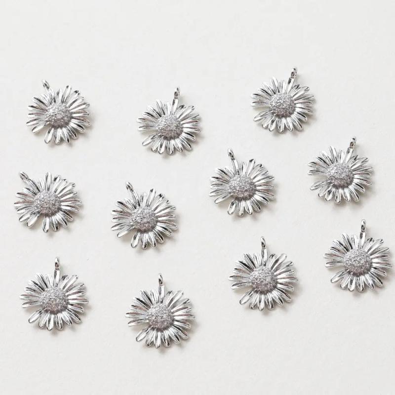 4pcs 14K Plated Chrysanthemum Earrings with Zircon DIY Jewelry Findings