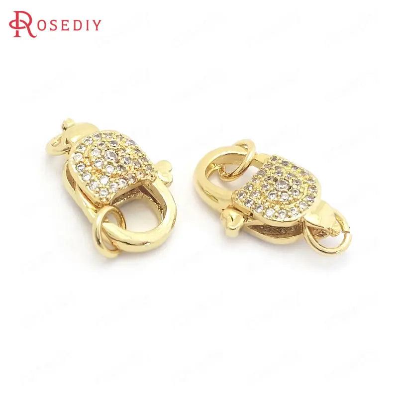2PCS 10x17MM 24K Brass Zircon Connect Clasps Jewelry DIY