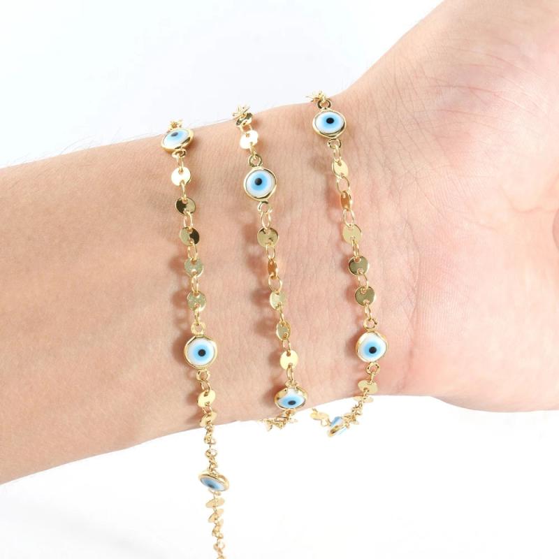 1M Copper Evil Eye Chain Star Drop Oil Wire Wrapped Rosary Necklace